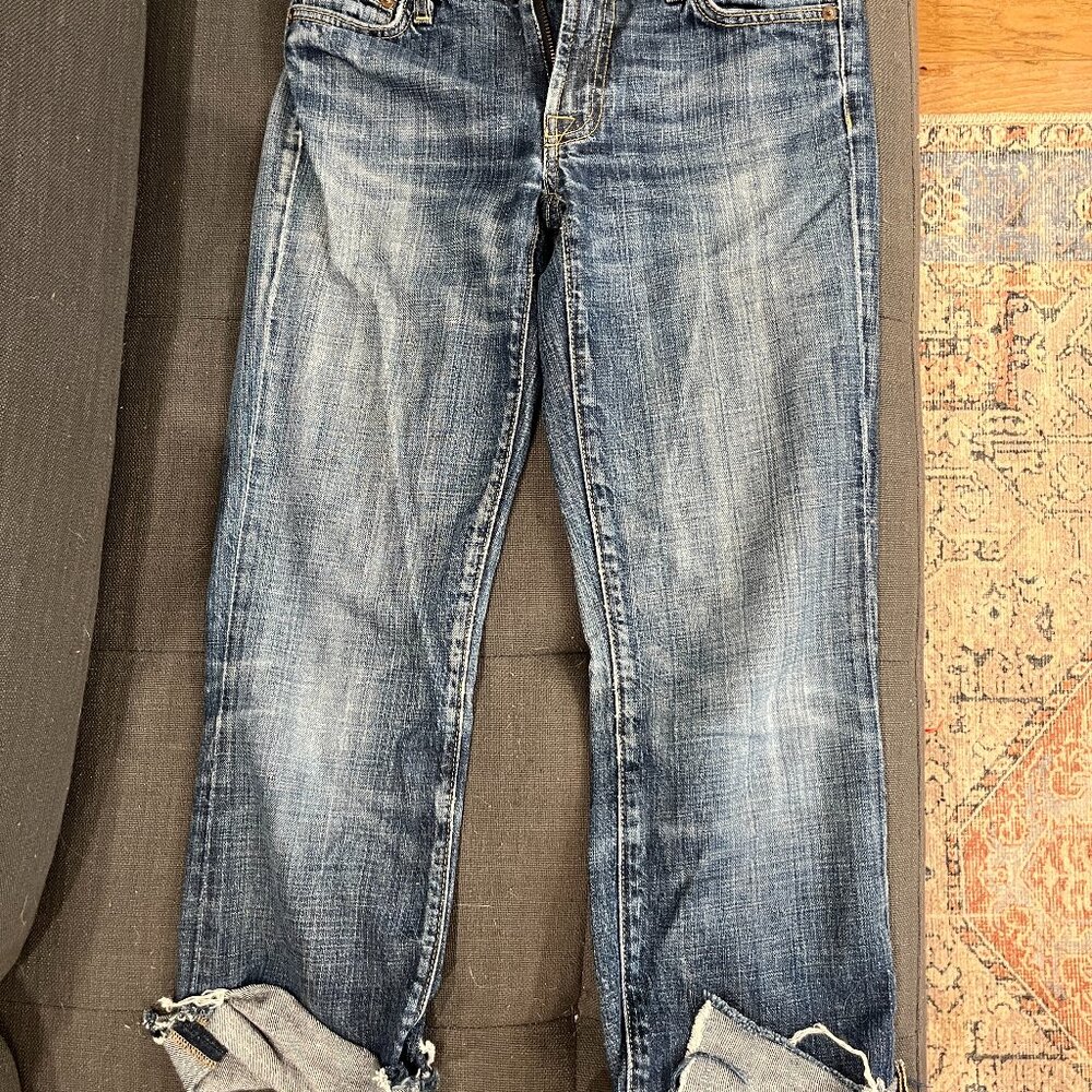 low rise J Crew hipslung jeans size 26 short ripped cuffed capri-length